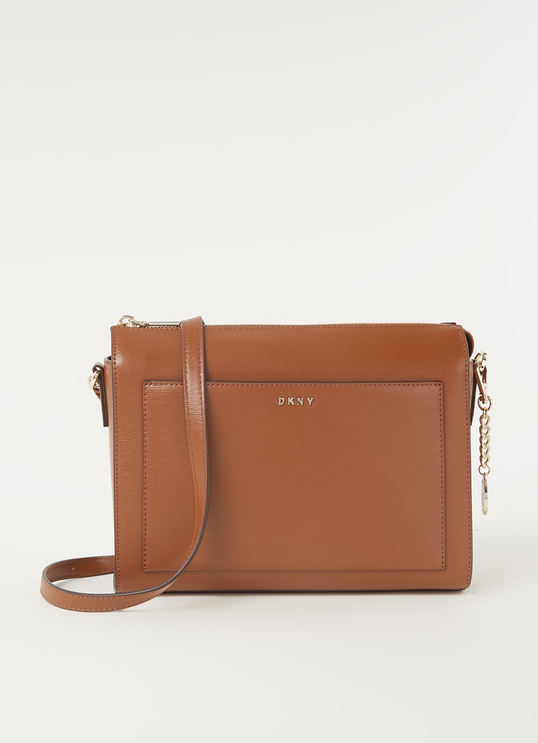 DKNY Bryant Medium crossbodytas van leer - voorkant 2 cognac