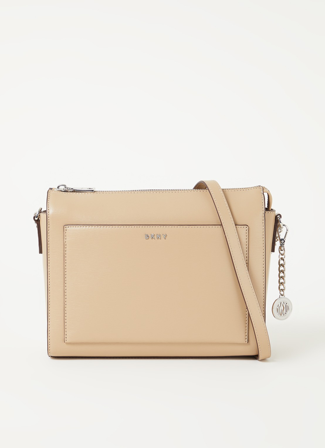 DKNY Bryant Medium crossbodytas van leer - voorkant 2 lichtbruin