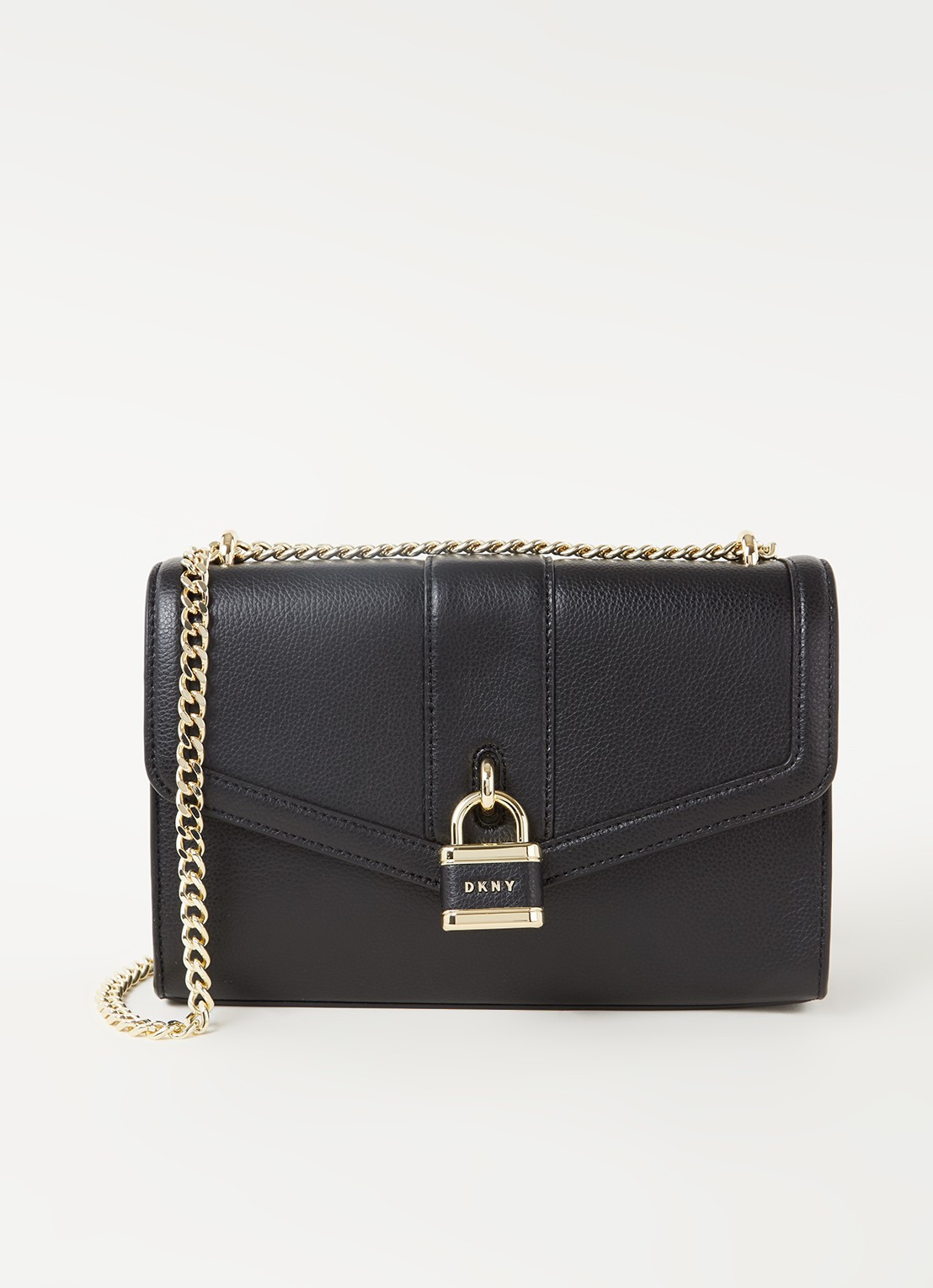 DKNY Pebble schoudertas van leer - voorkant zwart