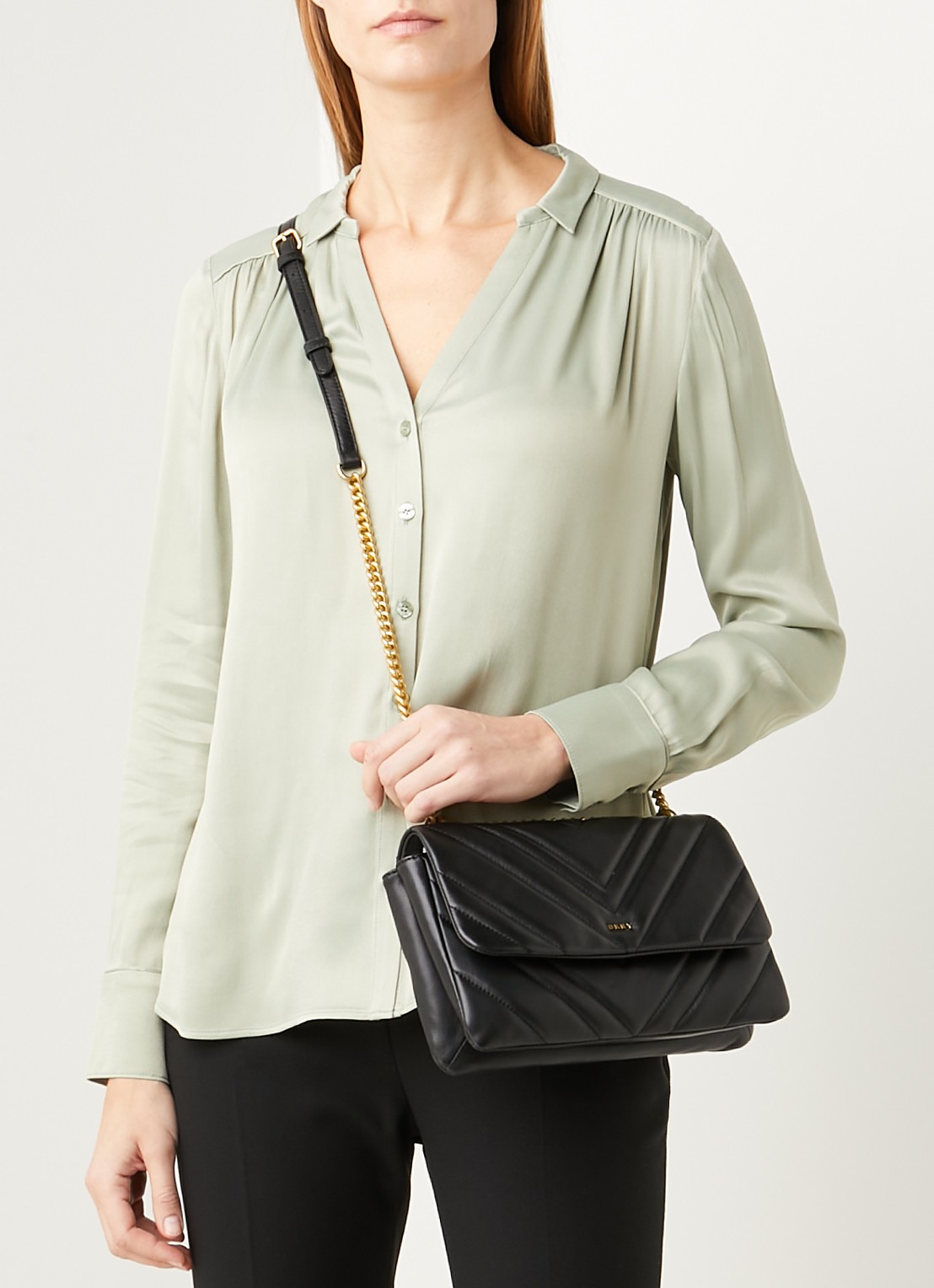 DKNY Vivian crossbodytas van leer - voorkant 3 zwart