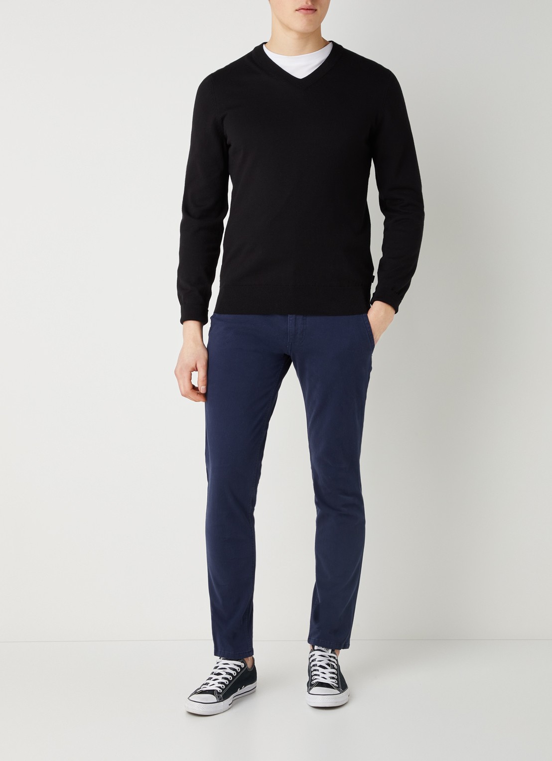 Dockers Alpha skinny fit chino met steekzakken  - voorkant 3 donkerblauw