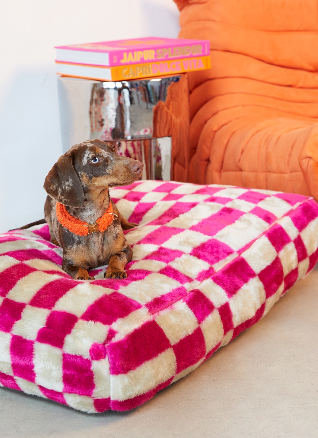 DOGGUO Block hondenmand met print 85 x 55 cm - voorkant 2 donkerroze