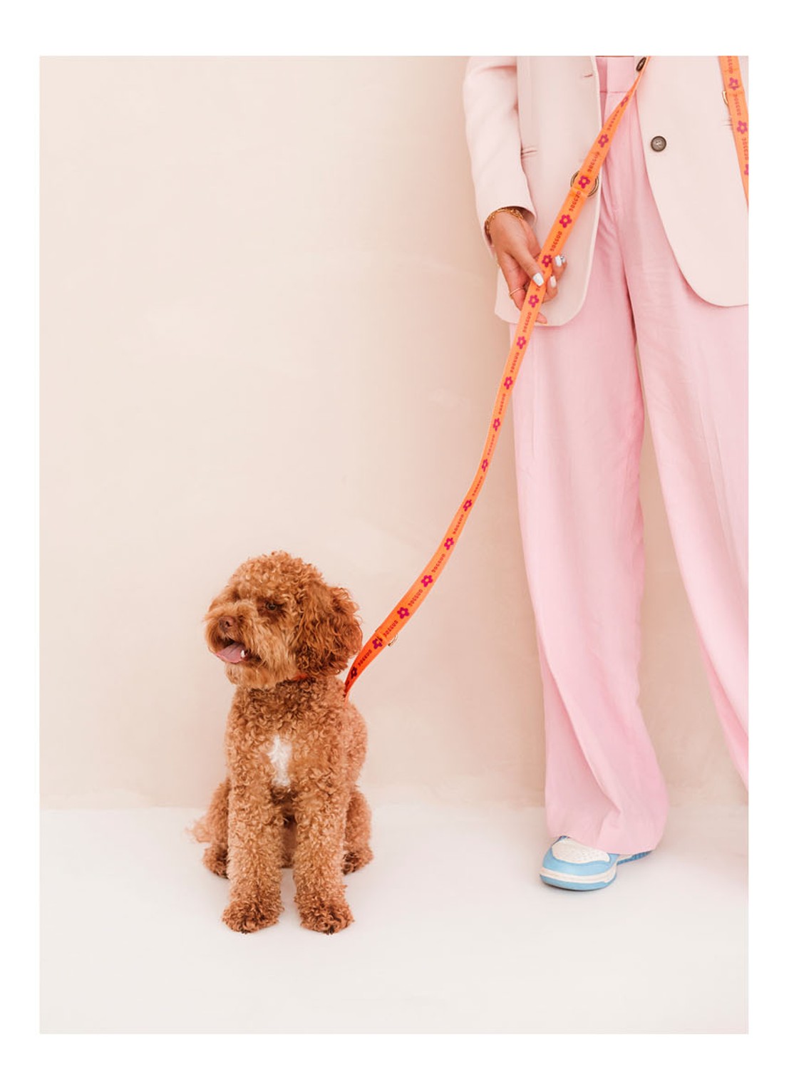 DOGGUO Flower leash hondenriem 200 cm - voorkant 2 orange