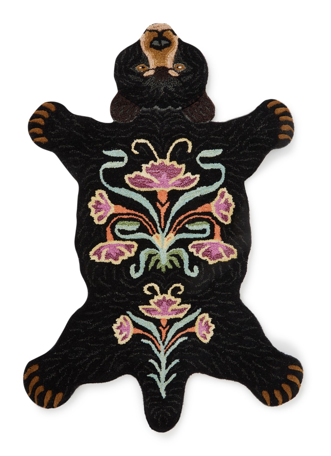 Doing Goods Blooming Bear Large vloerkleed 143 x 97 cm - voorkant zwart