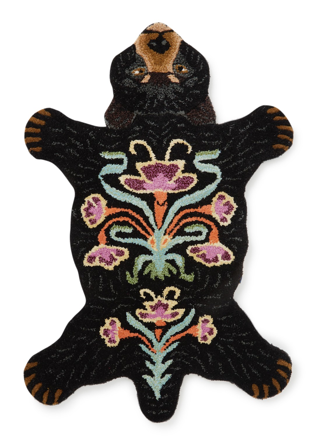 Doing Goods Blooming Bear Small vloerkleed 100 x 66 cm - voorkant zwart