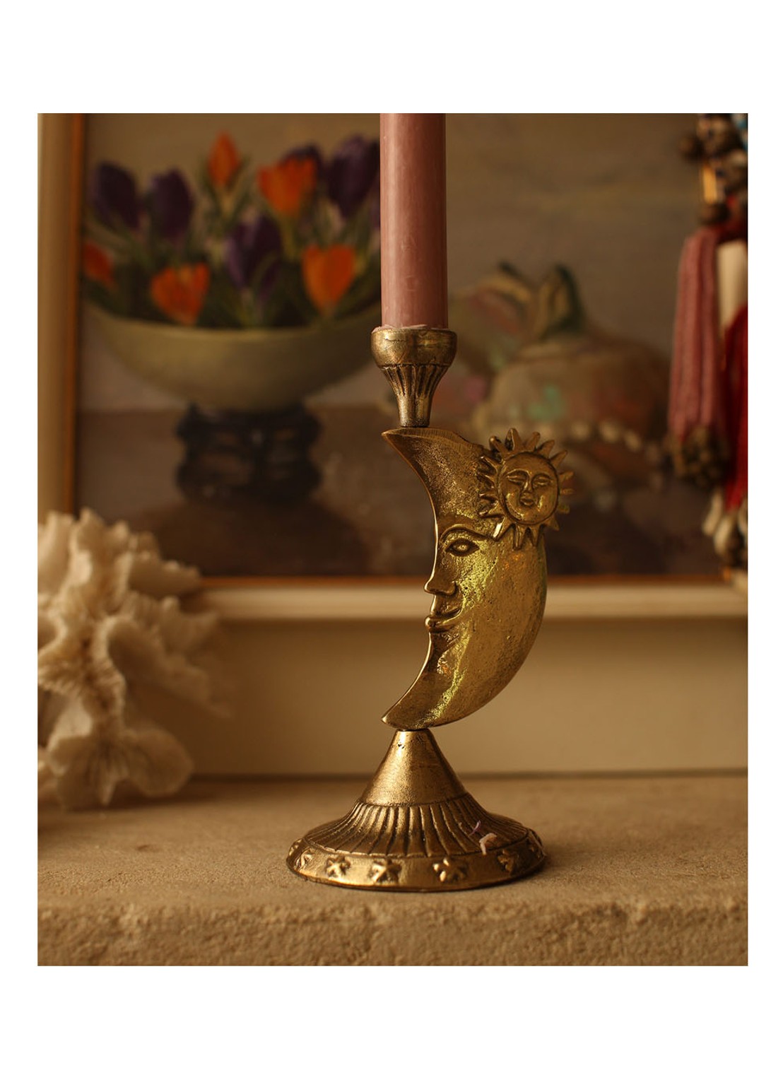 Doing Goods Morgan Maan kandelaar 18 cm - voorkant 2 goud