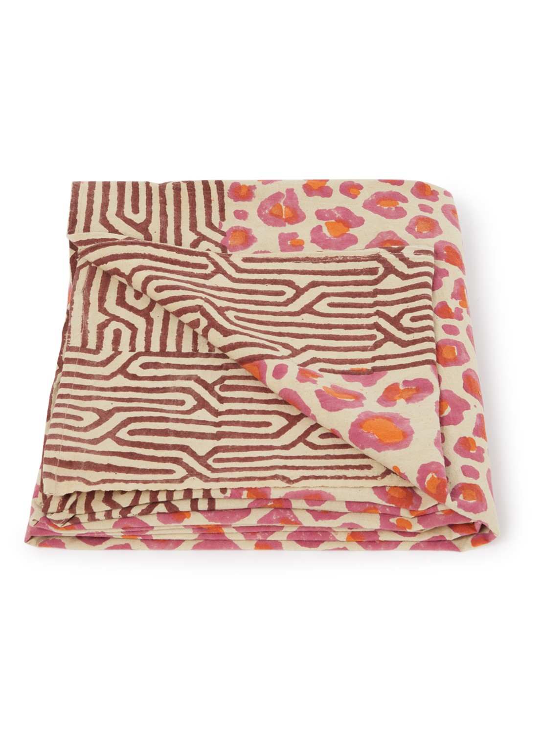 Doing Goods Pink Leopard plaid van katoen 220 x 270 cm - voorkant roze