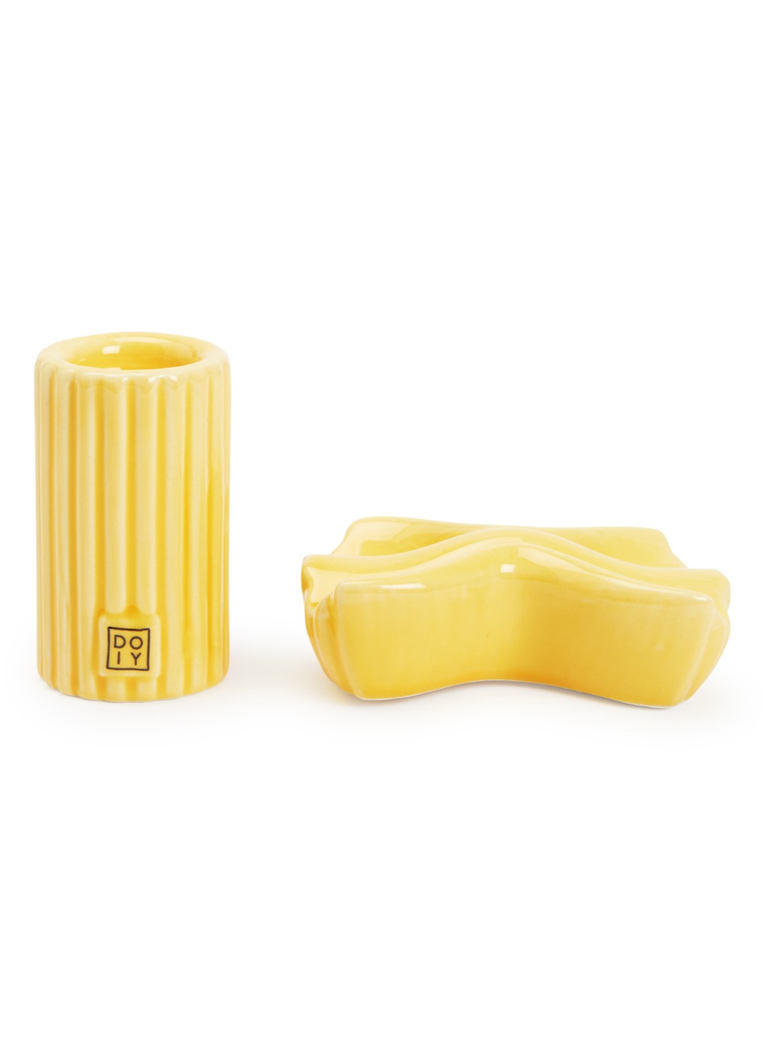 DOIY Farfalle en Macaroni peper- en zoutstel 9 cm - voorkant geel