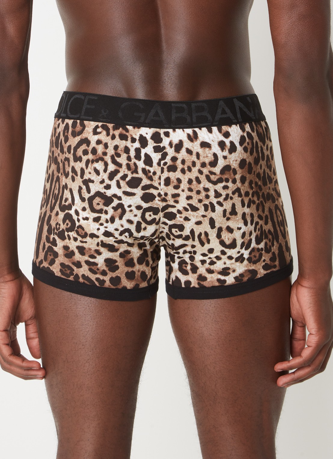 Dolce & Gabbana Boxershort met panterprint en logoband - achterkant lichtbruin