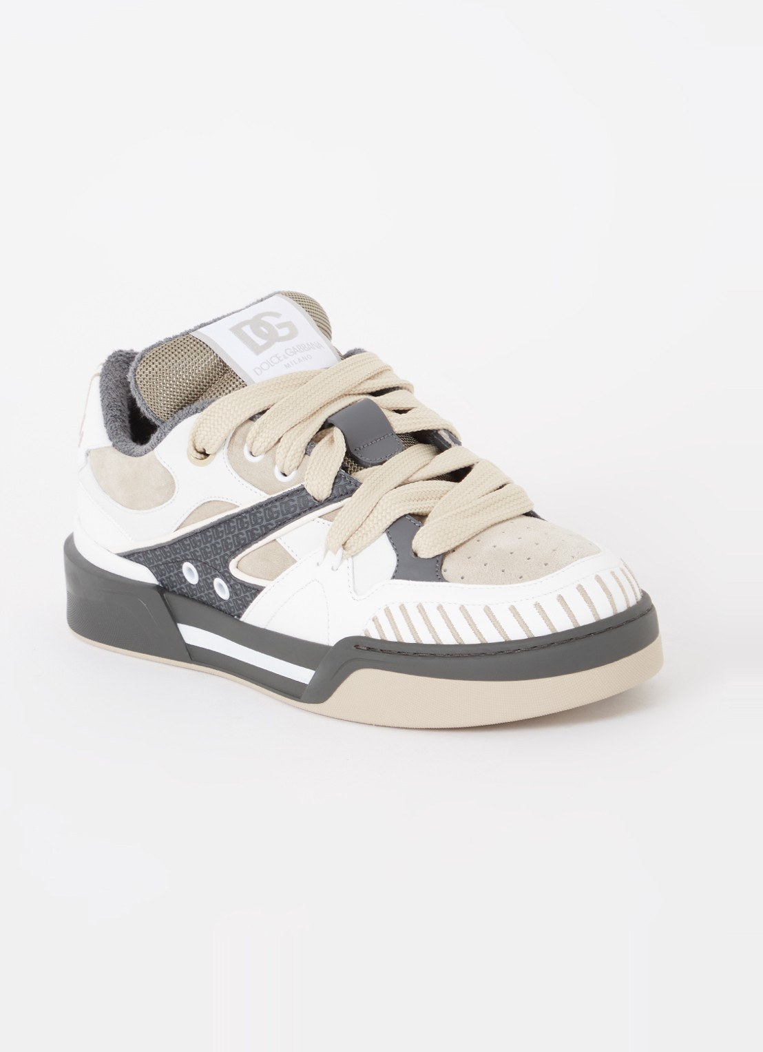 Dolce & Gabbana New Roma Skate sneaker van kalfsleer met kalfssuède details - voorkant donkerbeige
