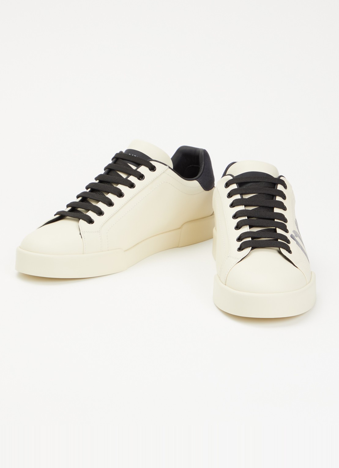 Dolce & Gabbana Portofino sneaker van kalfsleer met logo - detail creme
