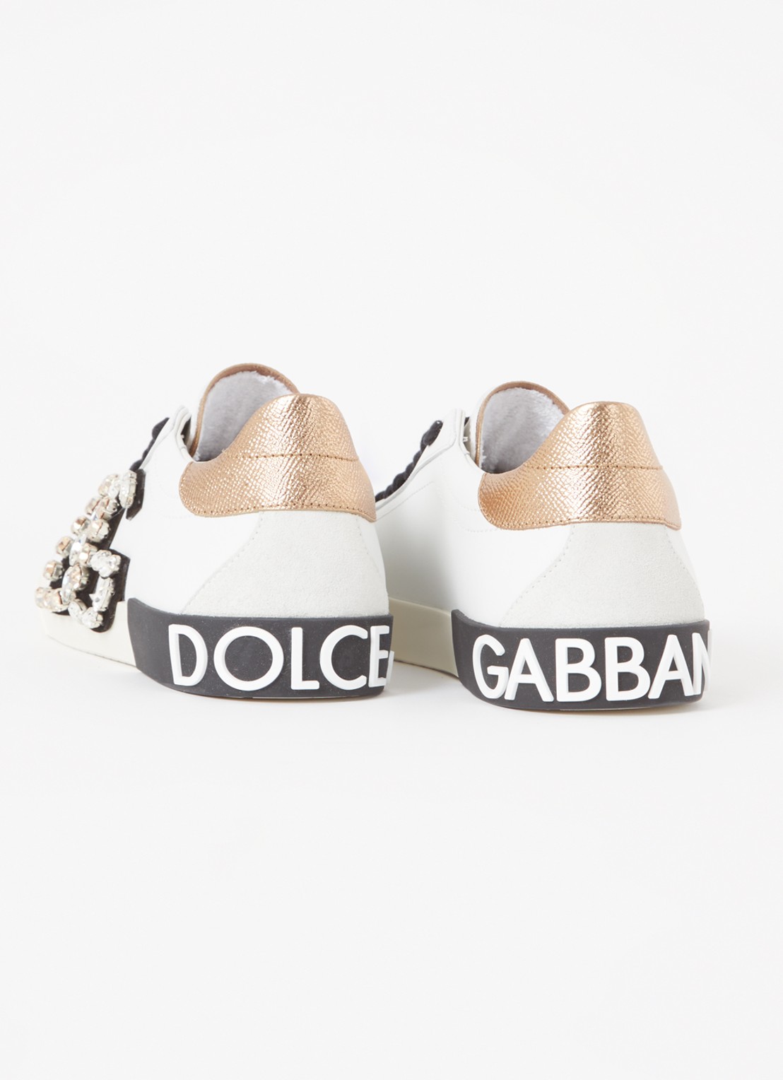 Dolce & Gabbana Portofino Vintage sneaker van kalfsleer met strass - detail 4 wit