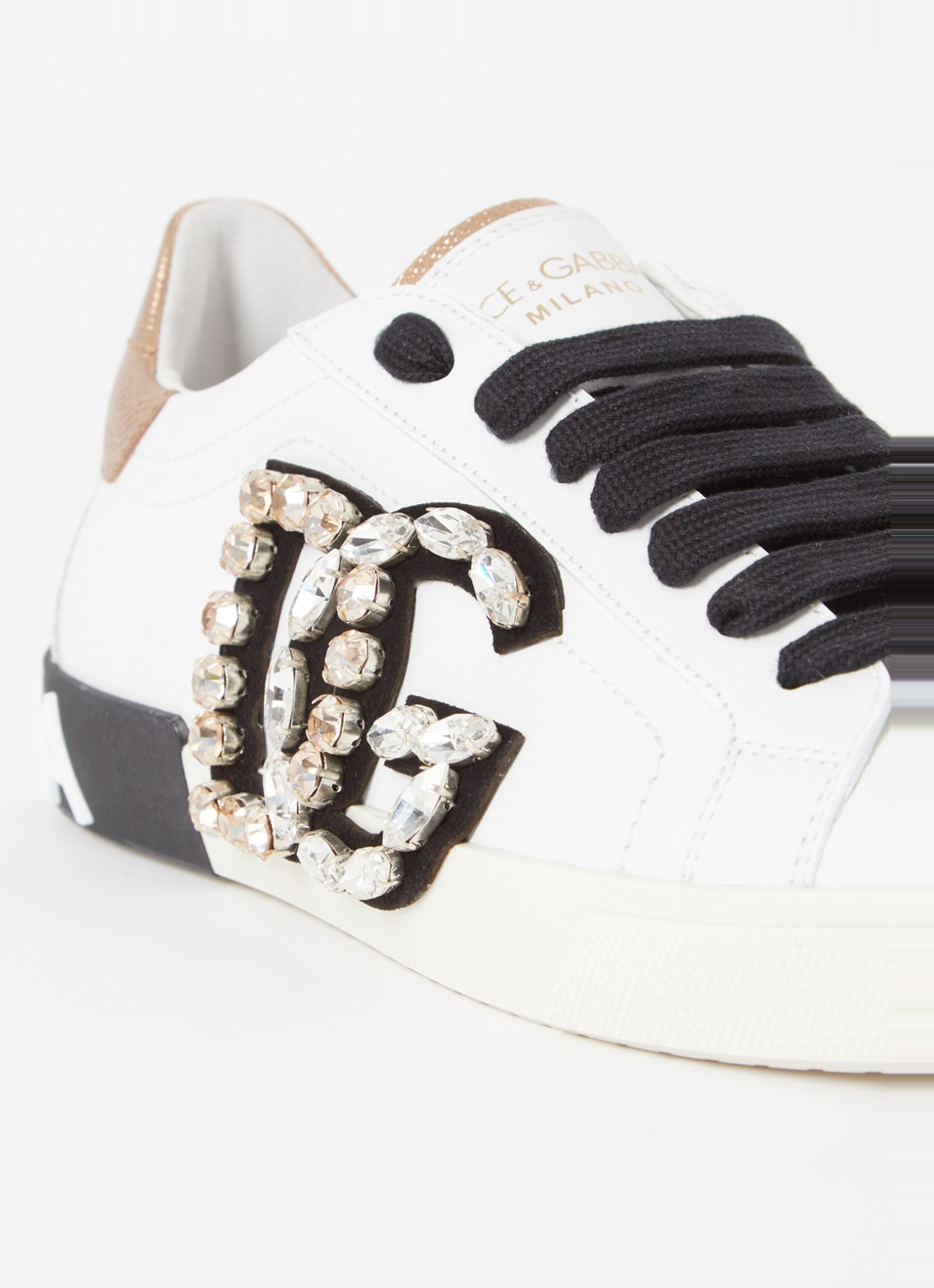 Dolce & Gabbana Portofino Vintage sneaker van kalfsleer met strass - detail 6 wit