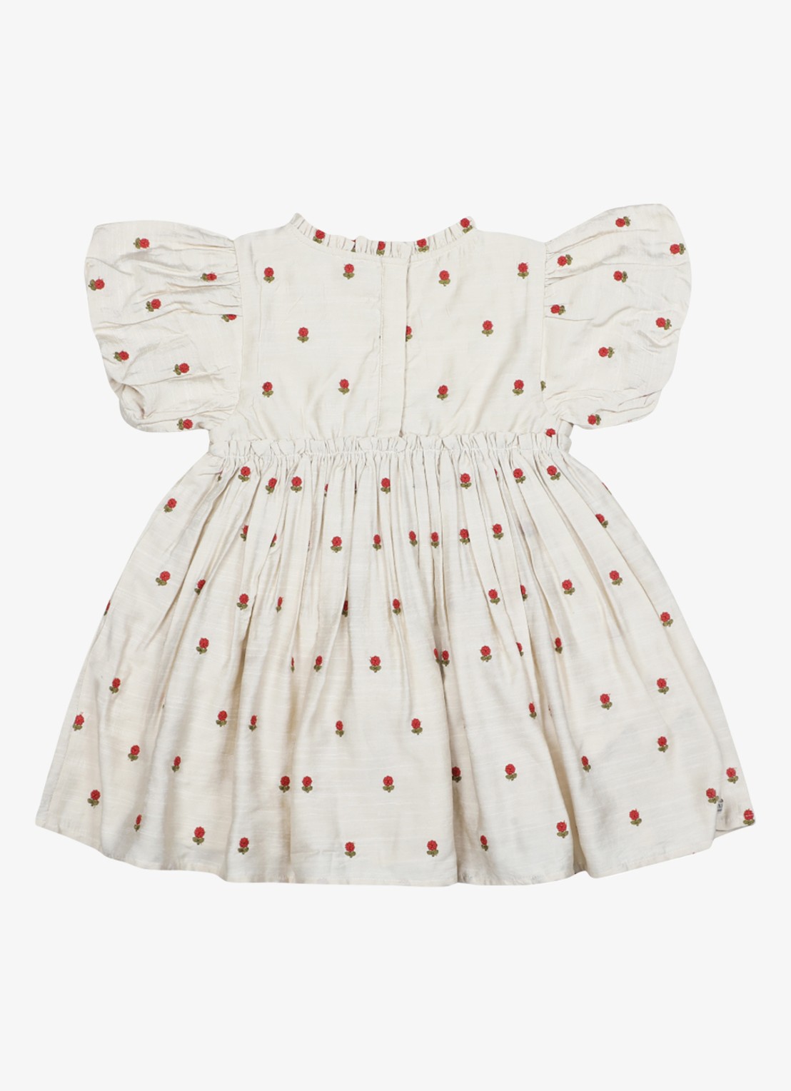 Donsje Amsterdam Camilla Red Roses jurk met pofmouw - achterkant 6 zand