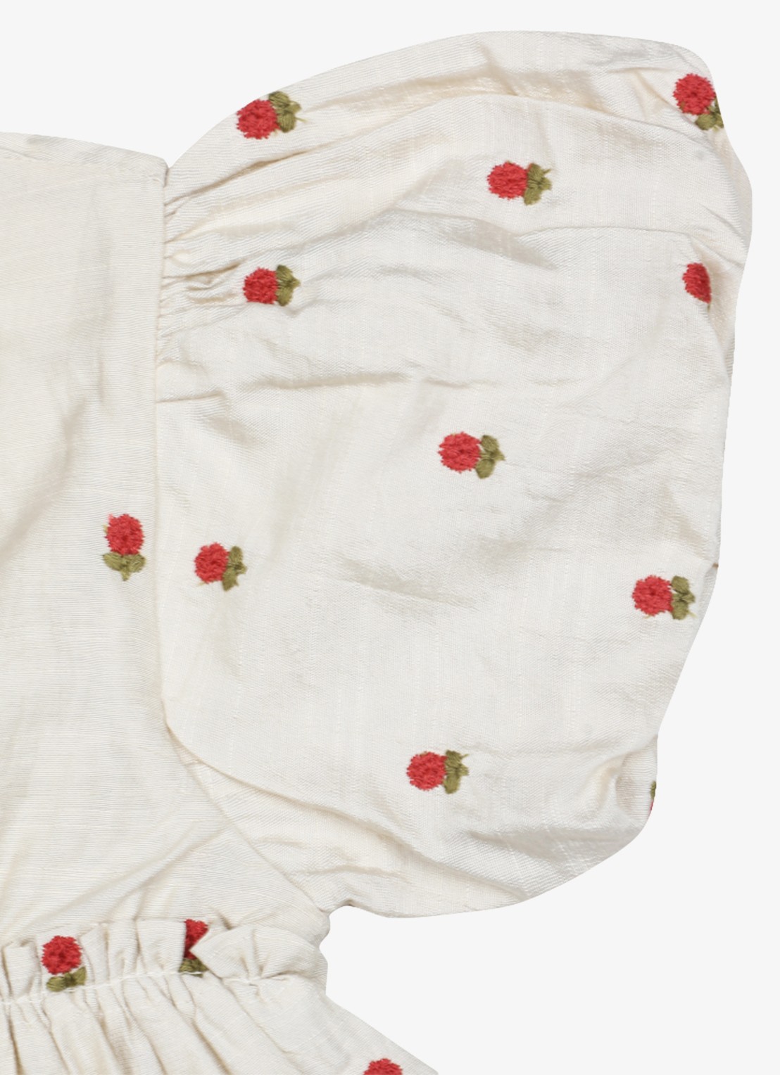 Donsje Amsterdam Camilla Red Roses jurk met pofmouw - detail 2 zand
