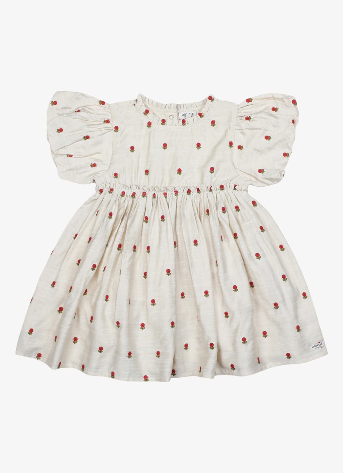 Donsje Amsterdam Camilla Red Roses mini jurk met bloemenprint - voorkant 2 zand