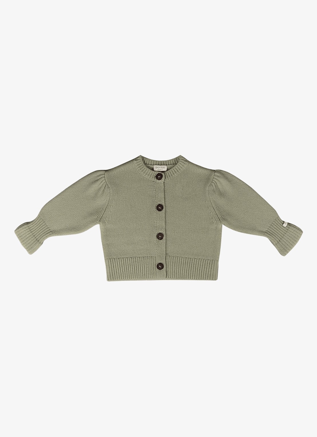 Donsje Amsterdam Dakote grofgebreid vest met pofmouw - voorkant groen