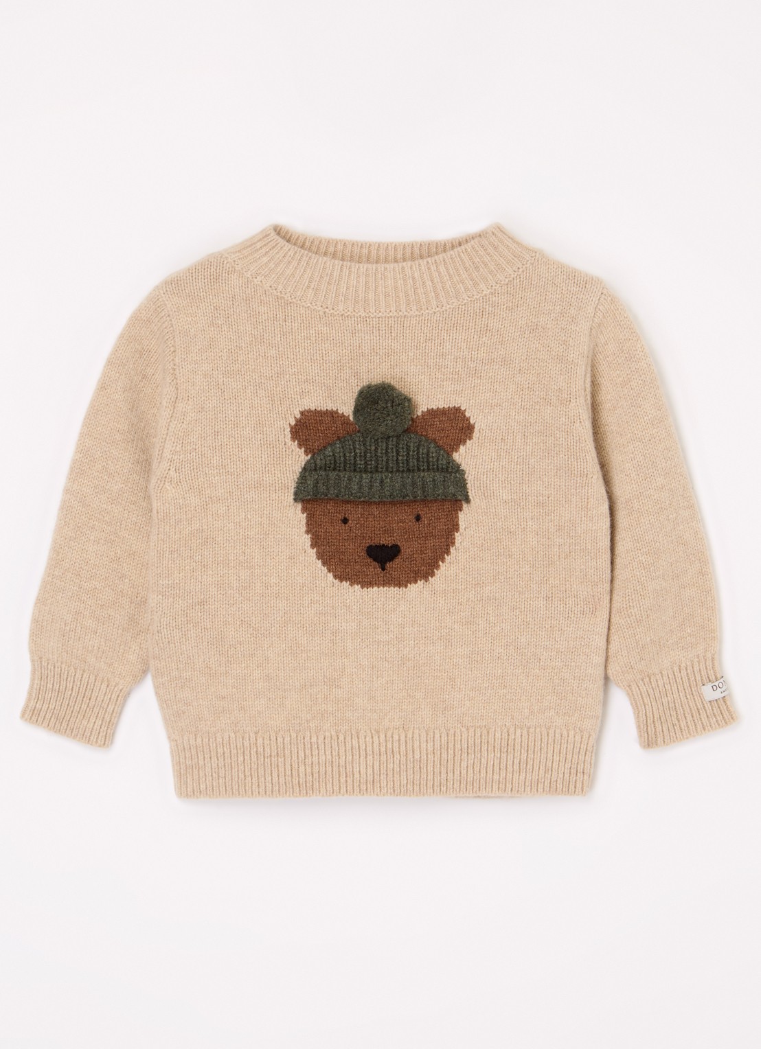 Donsje Amsterdam Denn Bear fijngebreide trui van merino wol - voorkant 3 beige