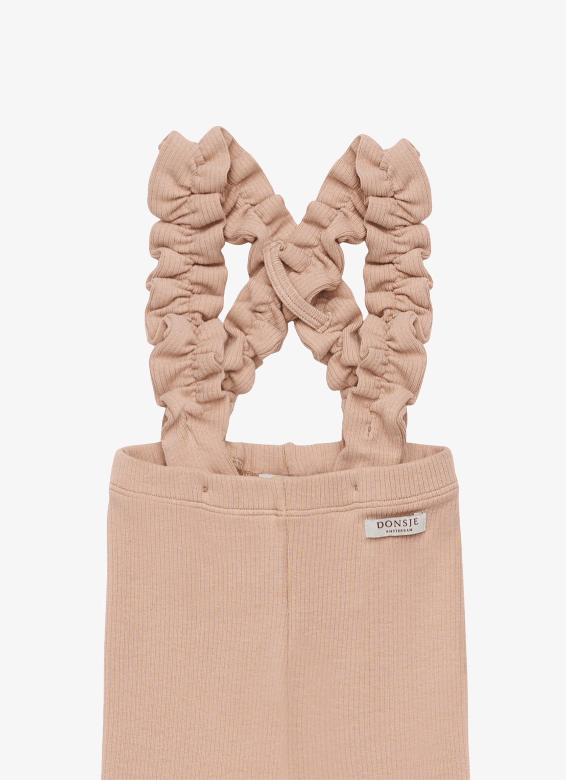 Donsje Amsterdam Enzi ribgebreide legging met bretels van katoen - detail bruin