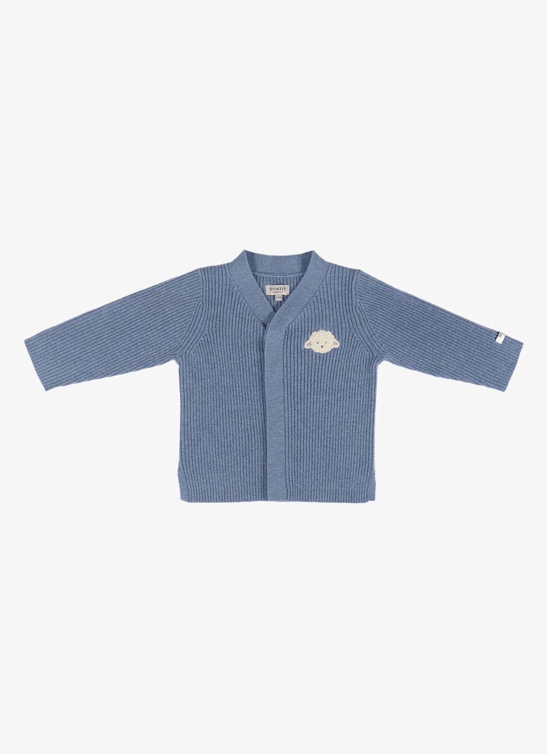 Donsje Amsterdam Fennie ribgebreid vest met borduring - voorkant 3 blauw