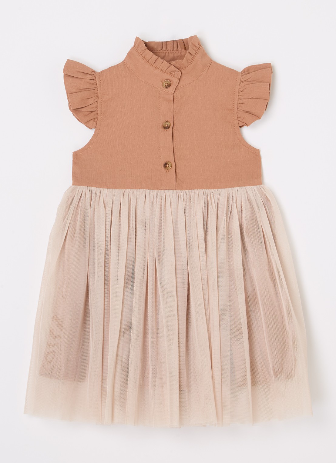 Donsje Amsterdam Fleurance tuniekjurk met tule - voorkant roestbruin