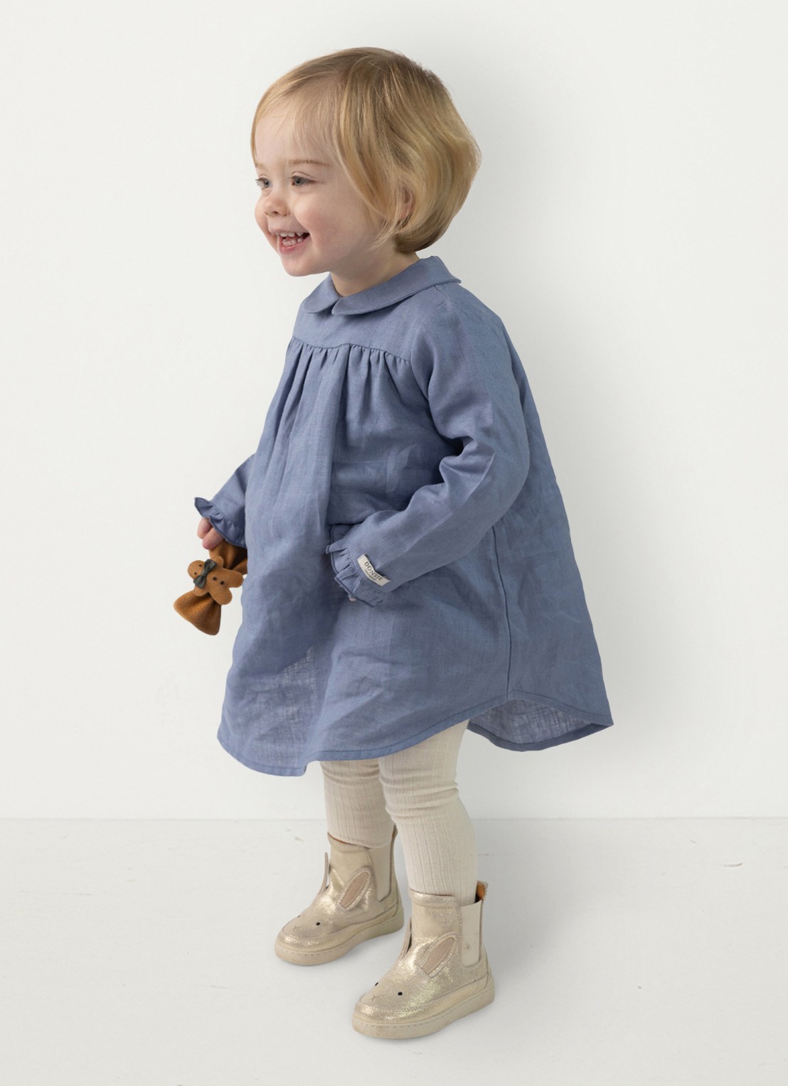Donsje Amsterdam Hazie jurk in linnen blend - voorkant 3 royalblauw