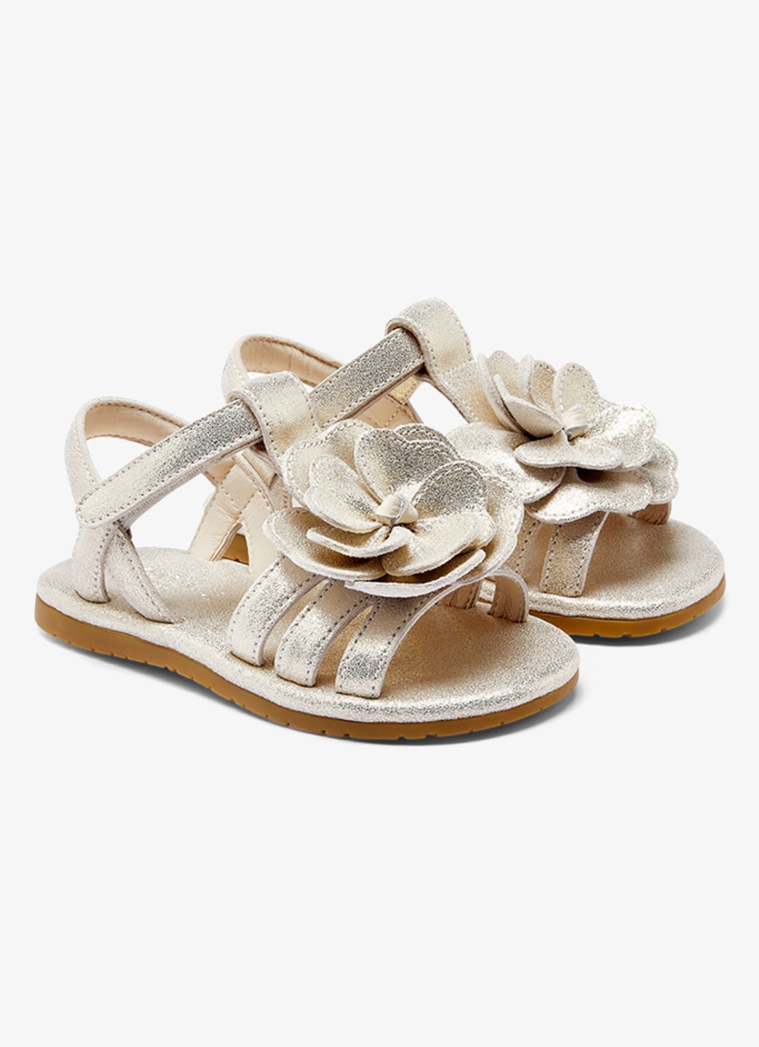 Donsje Amsterdam Iles Fields Buttercup sandaal van leer met applicatie - voorkant zilver