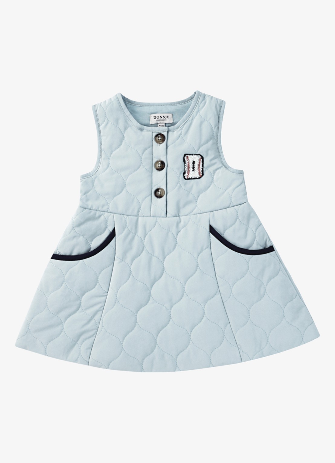 Donsje Amsterdam Ilsa jurk met quilt patroon - voorkant 3 lichtblauw