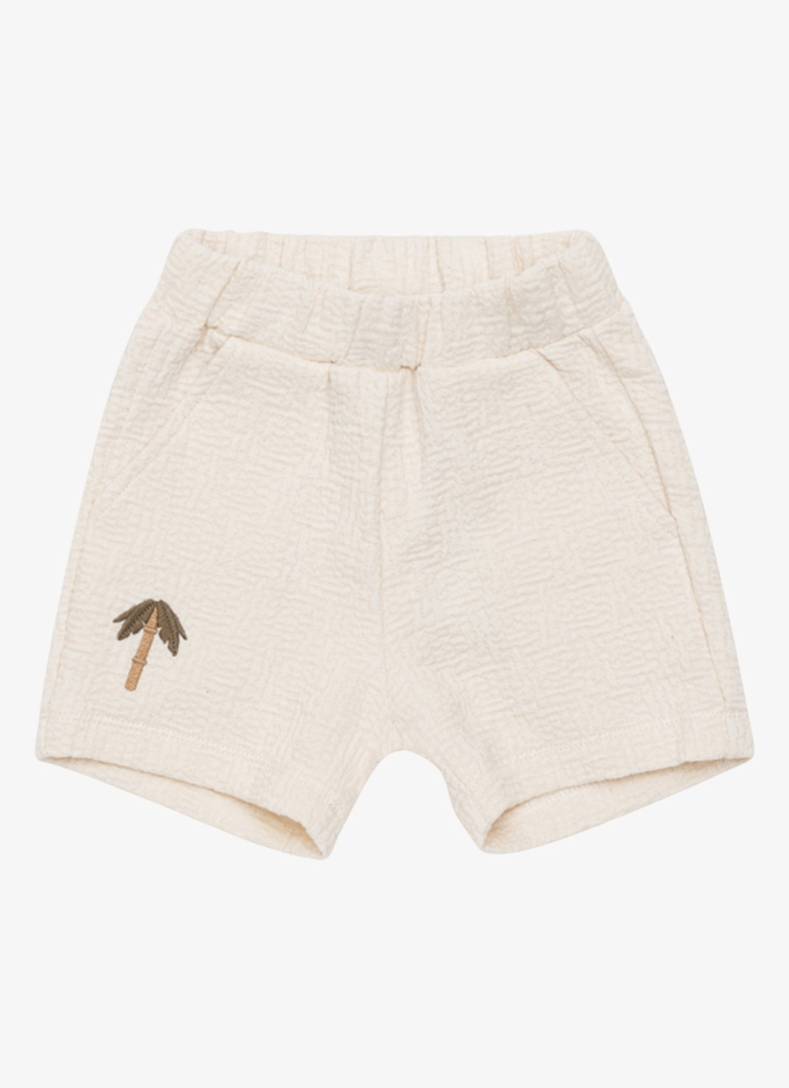 Donsje Amsterdam Ithri Palm Tree straight fit korte joggingbroek van katoen - voorkant 2 beige