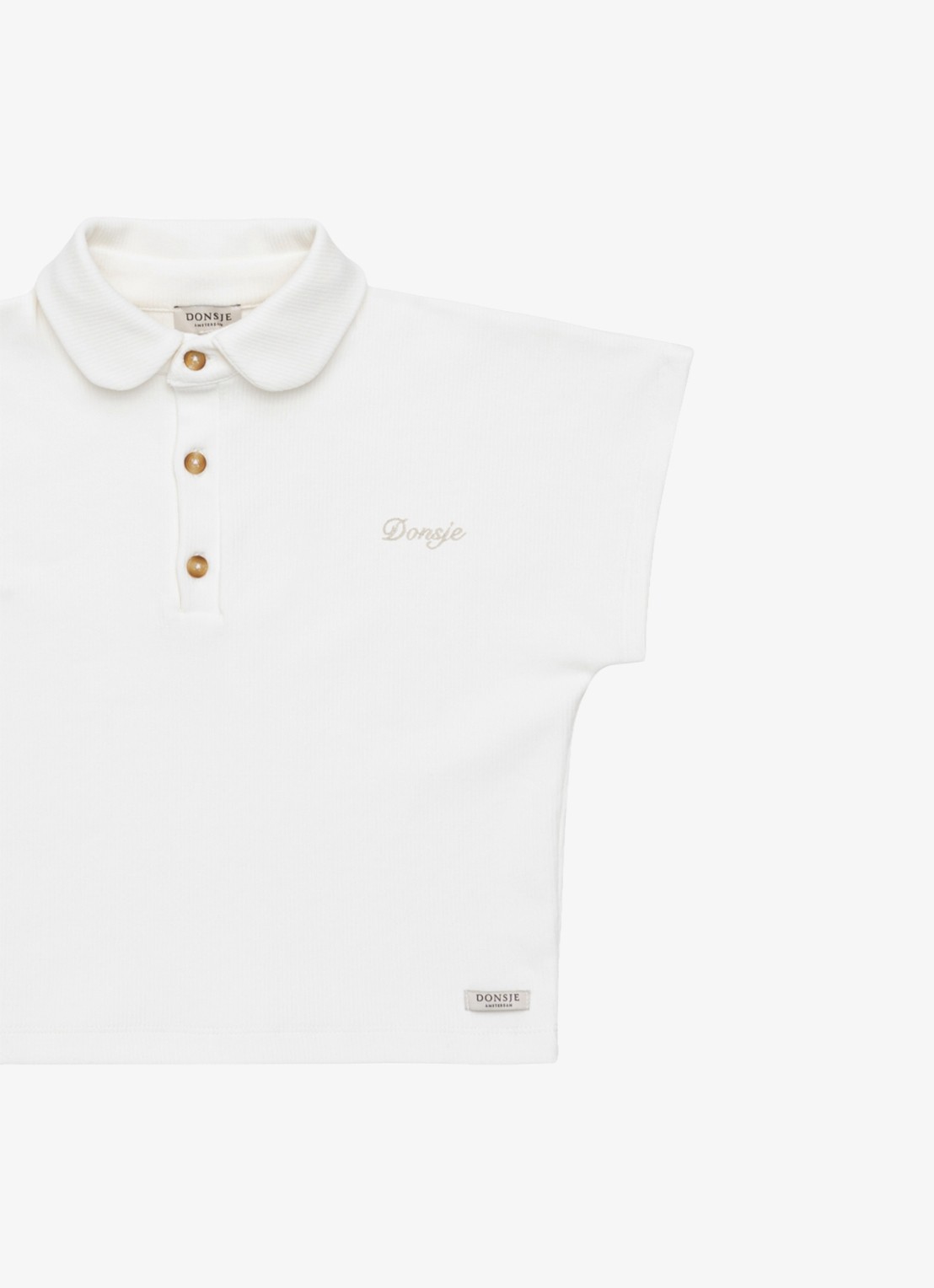 Donsje Amsterdam Ivelle polo met ribstructuur - detail gebroken wit