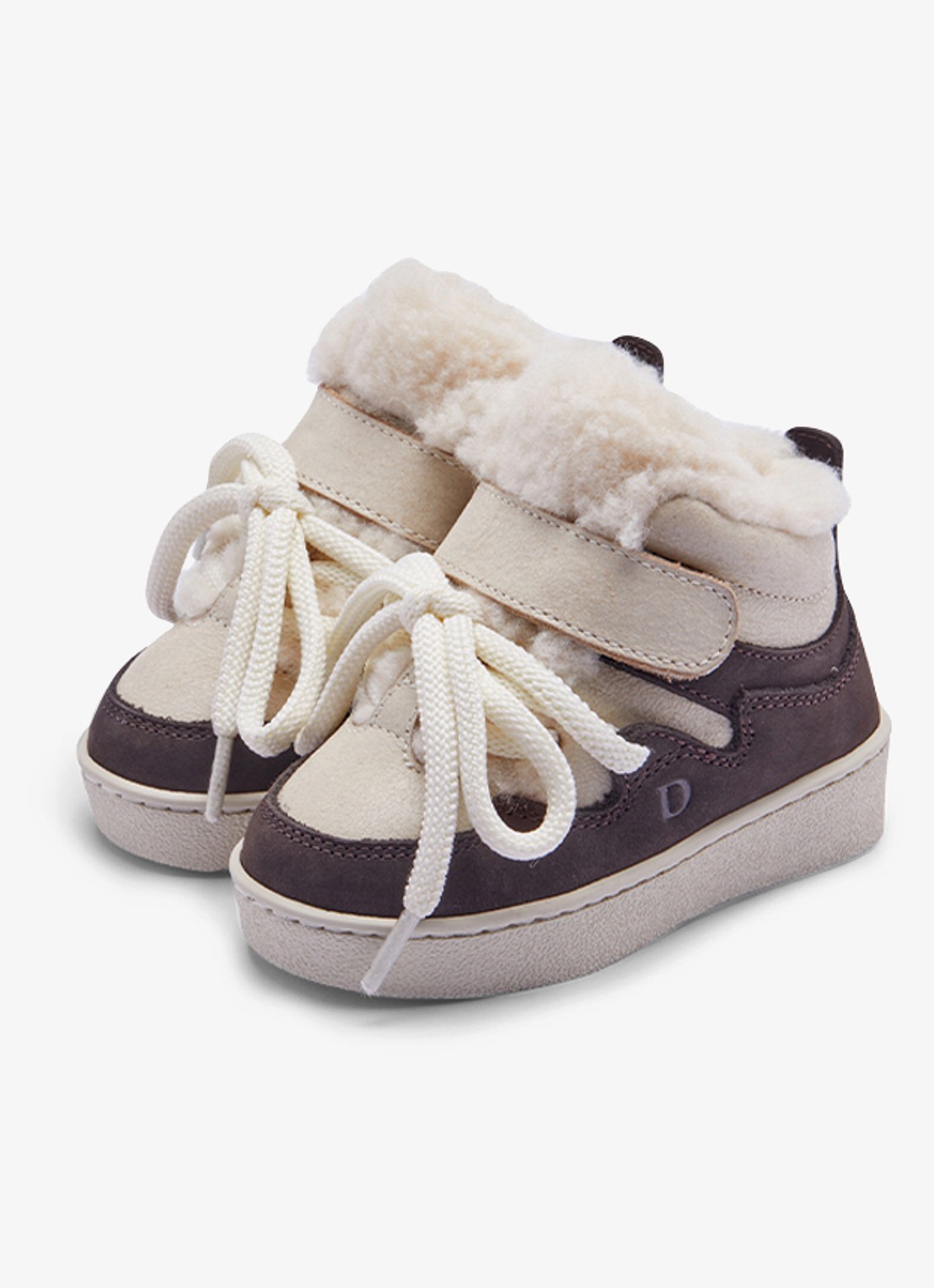 Donsje Amsterdam Kicco sneakers met bont - voorkant 3 donkerbruin