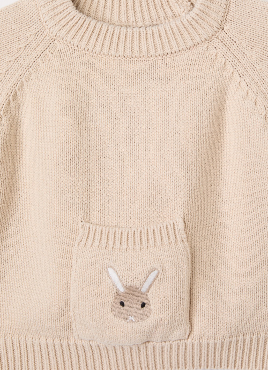 Donsje Amsterdam Loeke Bunny grofgebreide trui met borduring - detail beige
