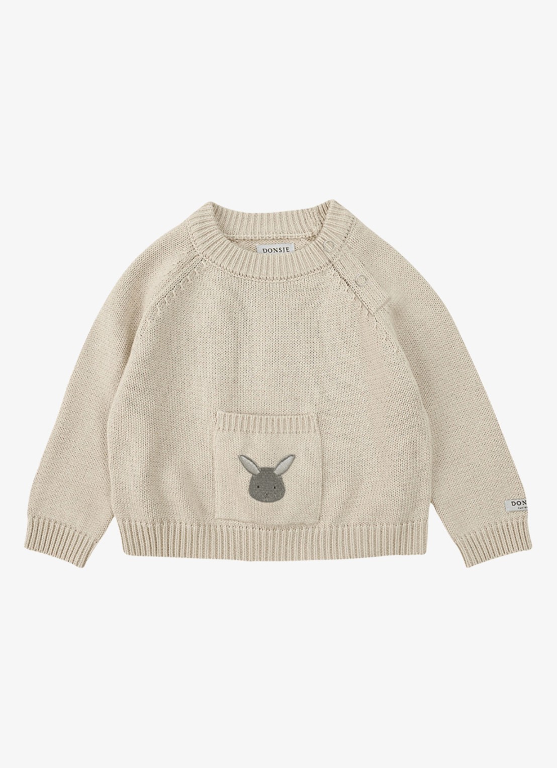 Donsje Amsterdam Loeke Bunny grofgebreide trui met borduring - voorkant 5 beige