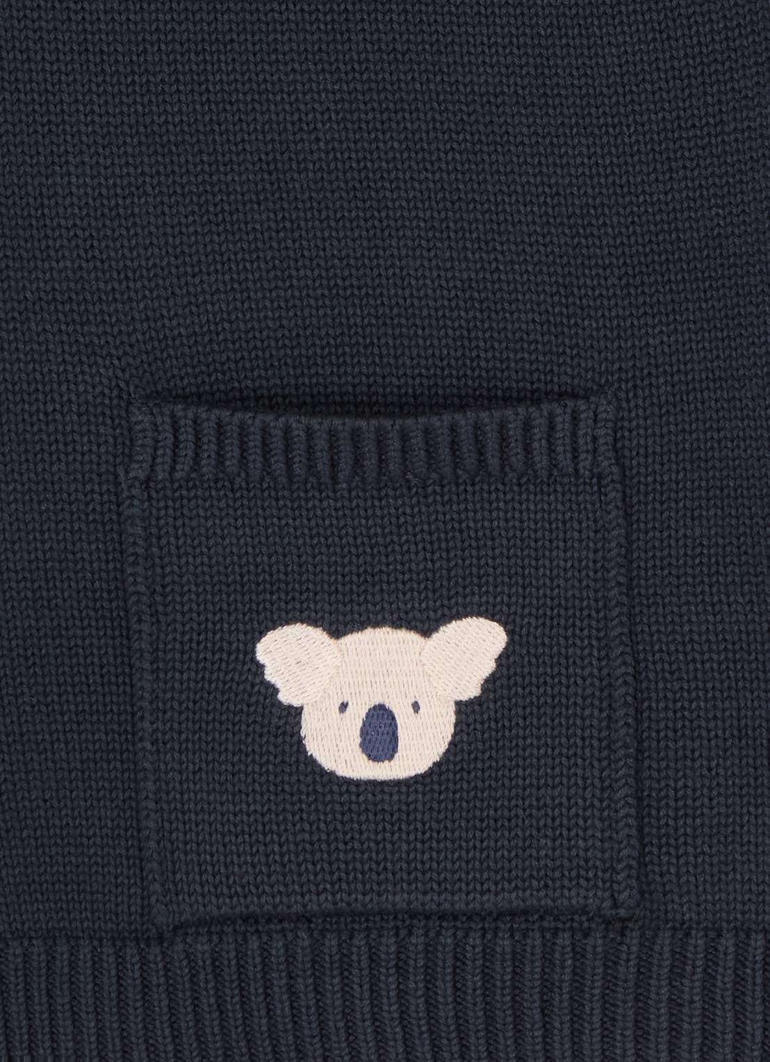 Donsje Amsterdam Loeke Koala grofgebreide trui met opgestikte zak - detail 2 donkerblauw
