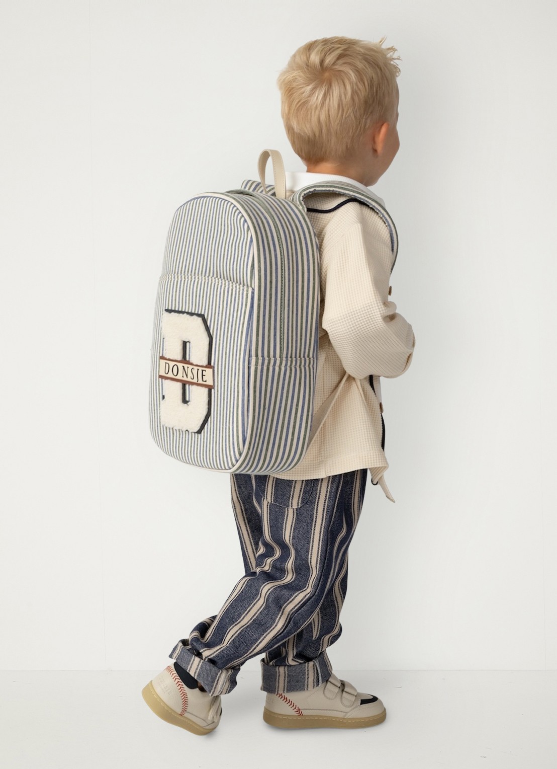 Donsje Amsterdam Menno broek met streepprint - voorkant 2 blauw