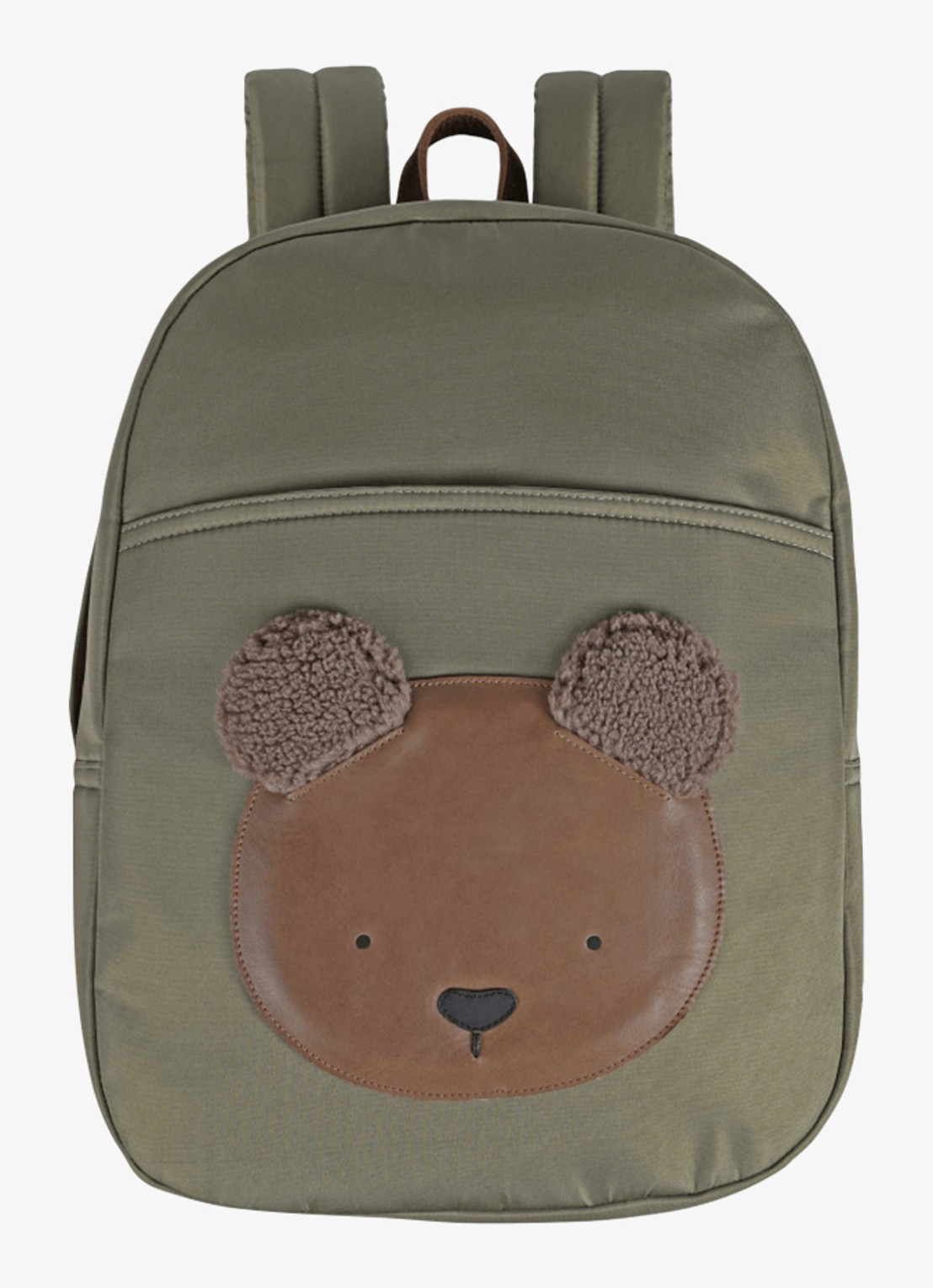 Donsje Amsterdam Pibbe Bear rugzak met leren details - voorkant olijfgroen