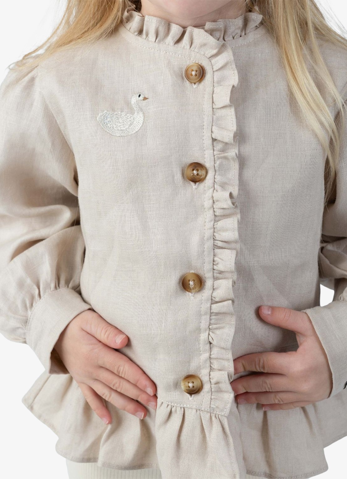 Donsje Amsterdam Siles blouse met borduring in llinnenblend - voorkant 2 beige