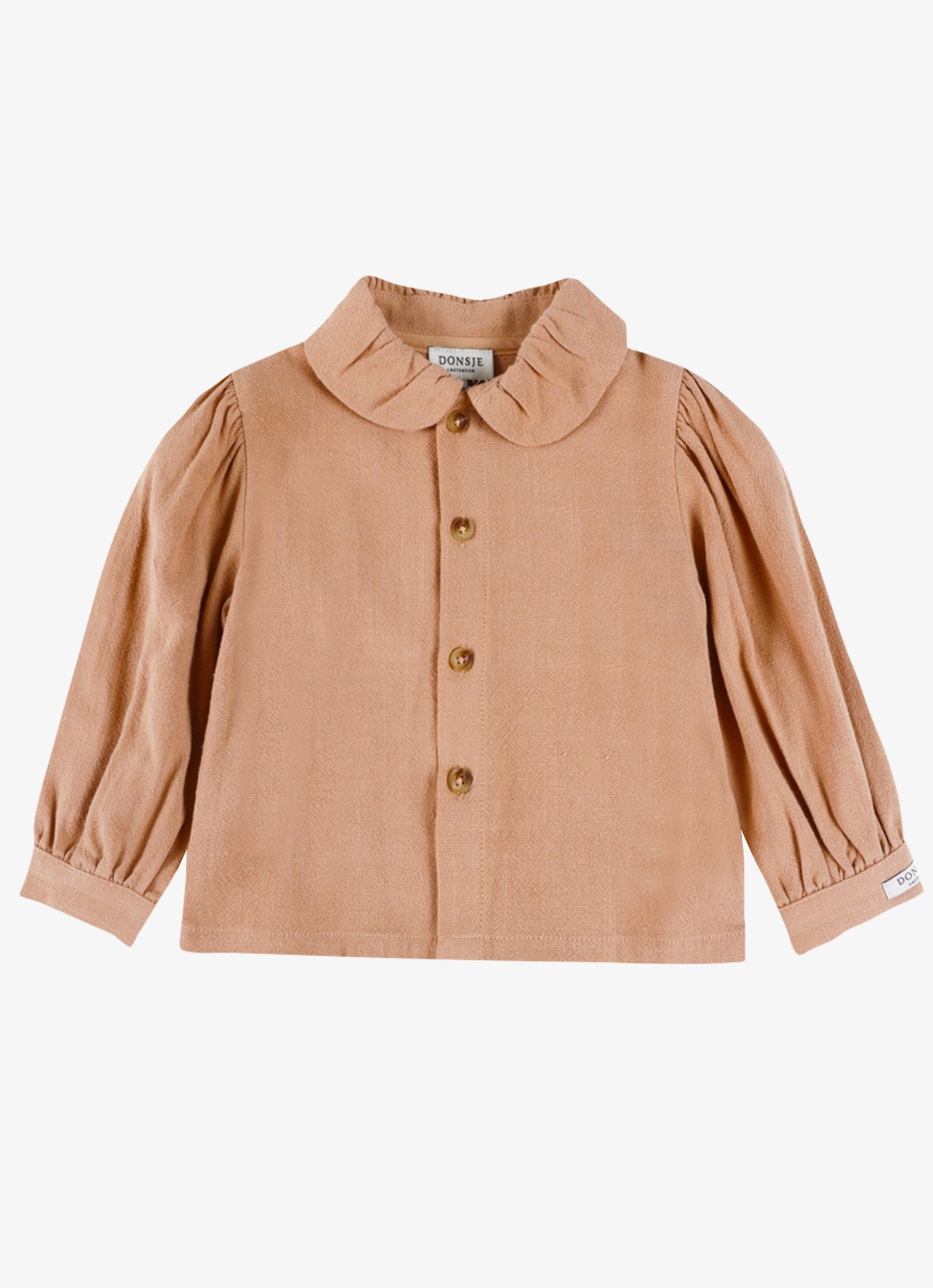 Donsje Amsterdam Winnie blouse met pofmouw - voorkant 6 lichtbruin