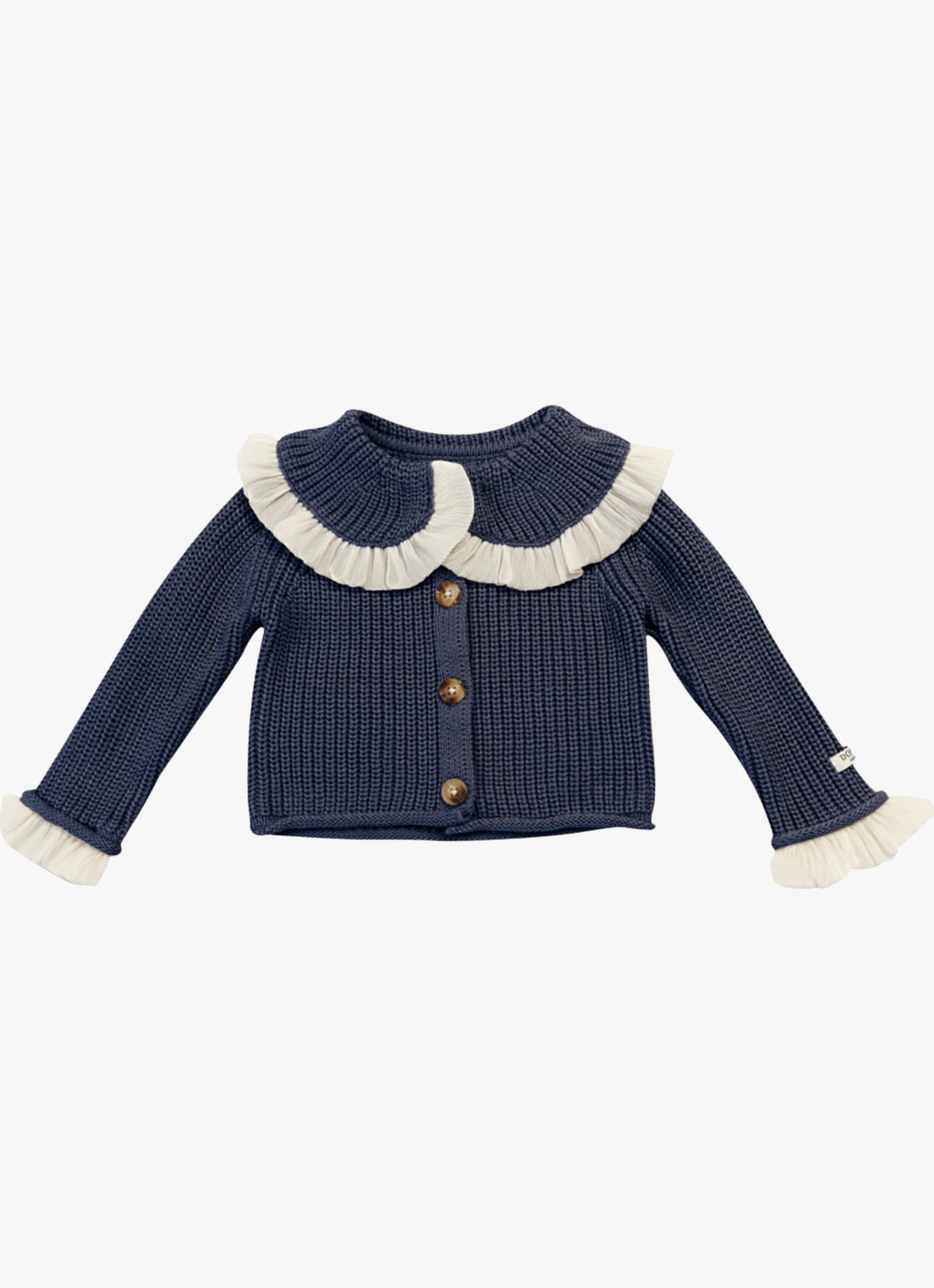 Donsje Amsterdam Zoila grofgebreid vest met ruches - voorkant 4 donkerblauw