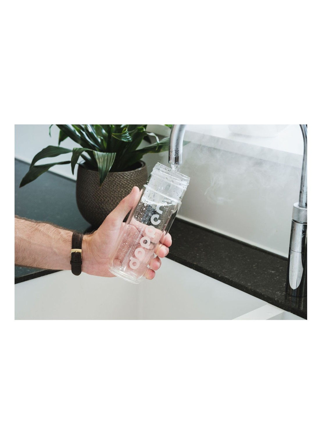 Dopper Glass Insulated thermosfles 450 ml - voorkant 2 wit