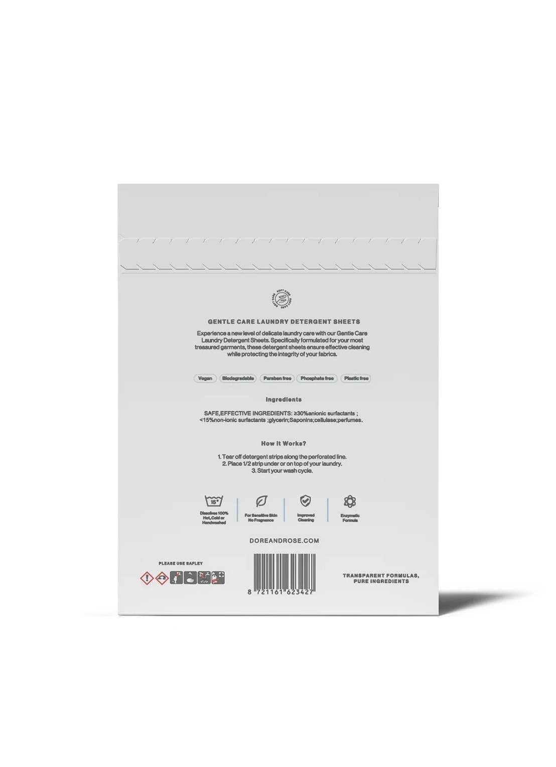 Dore & Rose Gentle Care Laundry Detergent Strips - wasstrips - voorkant 2 undefined