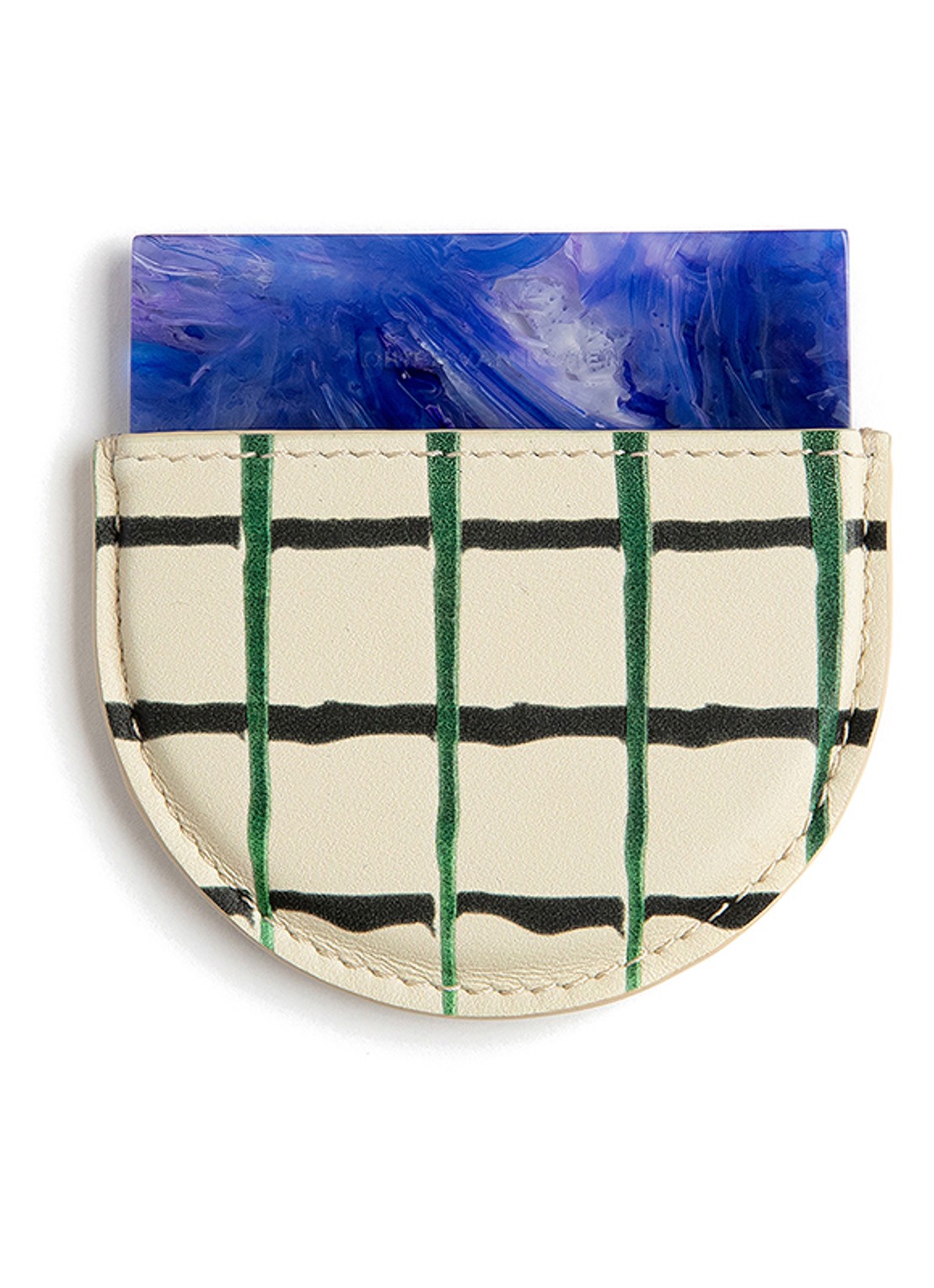 Dries Van Noten Mirror Blue - zakspiegel met kalfsleren etui - voorkant blue
