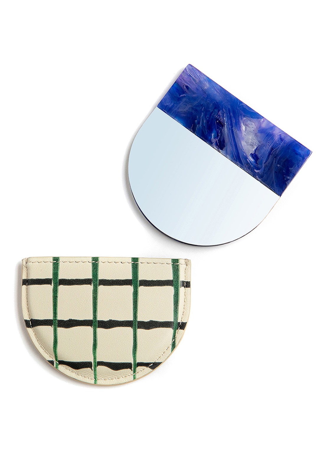 Dries Van Noten Mirror Blue - zakspiegel met kalfsleren etui - voorkant 2 blue