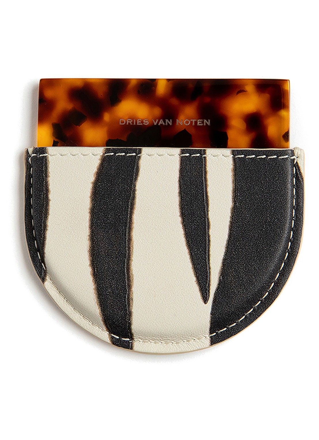 Dries Van Noten Mirror Turtoise Shell - zakspiegel met kalfsleren etui - voorkant 2 turtoise shell