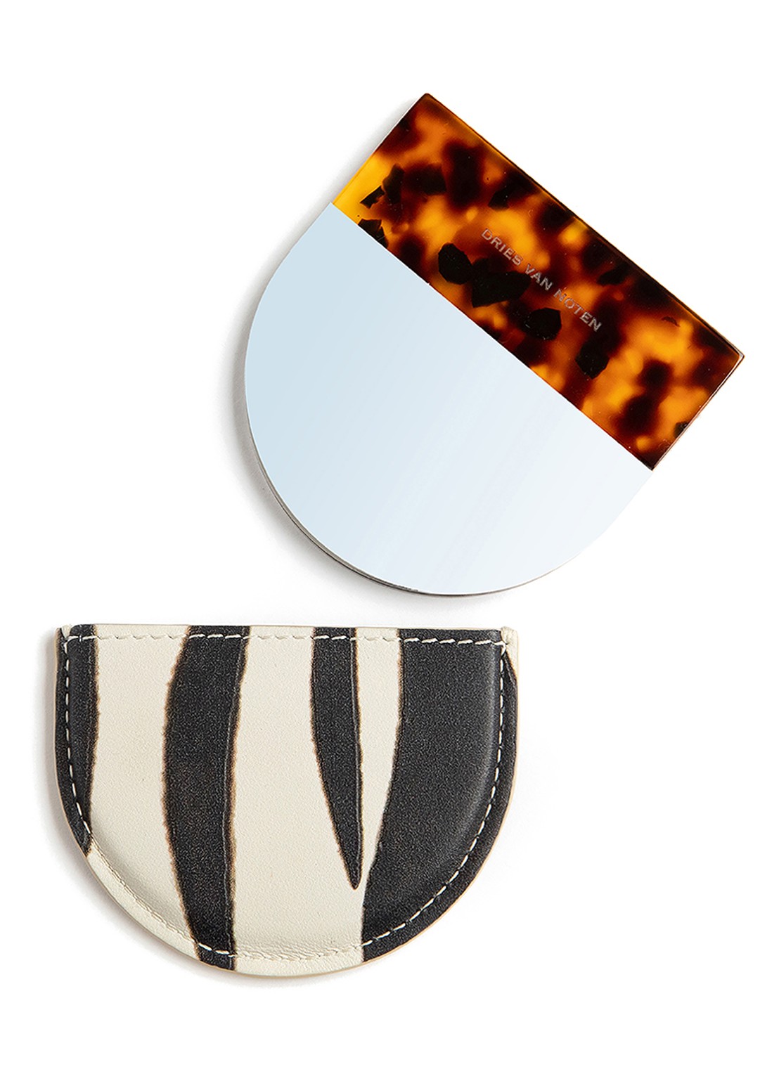 Dries Van Noten Mirror Turtoise Shell - zakspiegel met kalfsleren etui - voorkant 3 turtoise shell