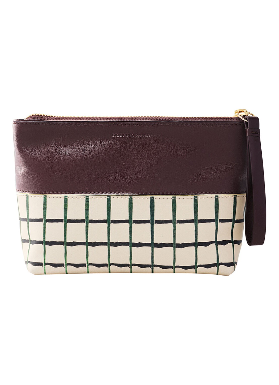 Dries Van Noten Pochette Bordeaux - make-up tas van kalfsleer - voorkant bordeaux