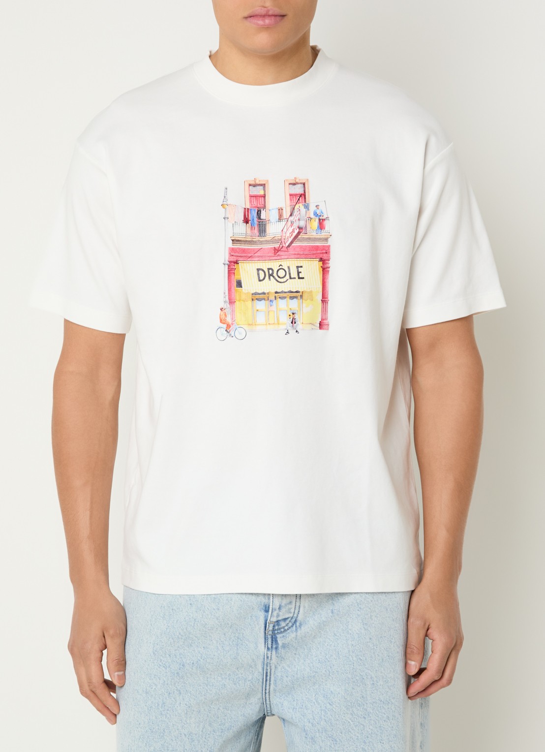 Drôle de Monsieur Café T-shirt met logoprint - detail 2 gebroken wit
