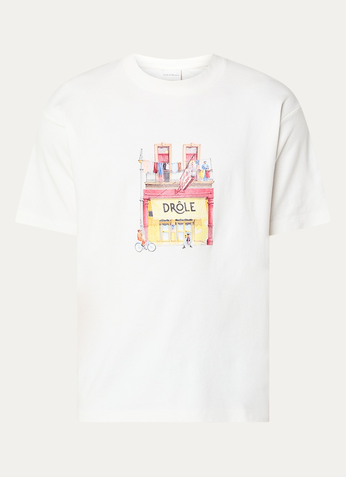 Drôle de Monsieur Café T-shirt met logoprint - voorkant 3 gebroken wit