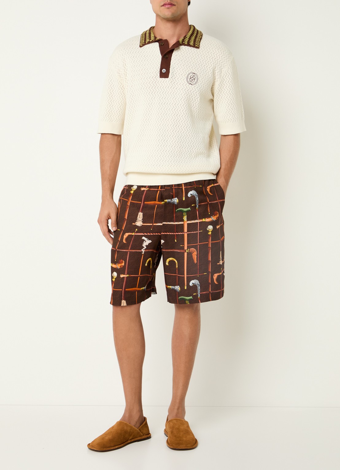 Drôle de Monsieur Cannes korte broek met print - voorkant 4 bruin