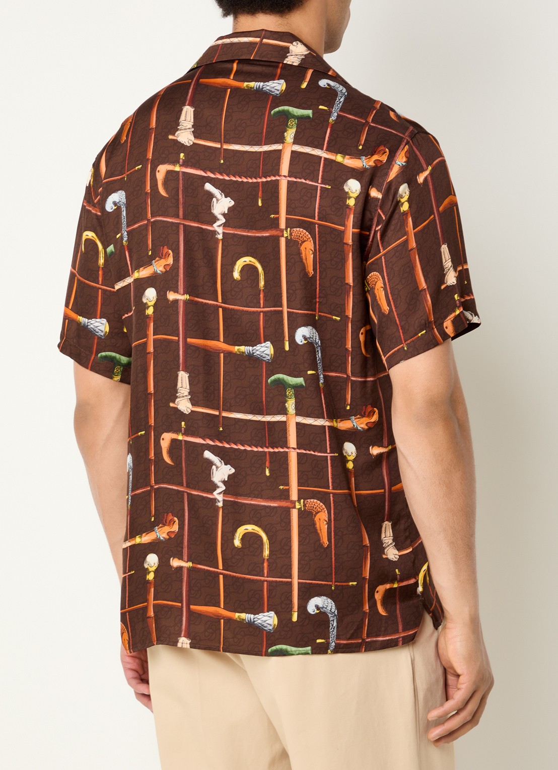 Drôle de Monsieur Cannes regular fit overhemd van satijn met print - achterkant 4 bruin